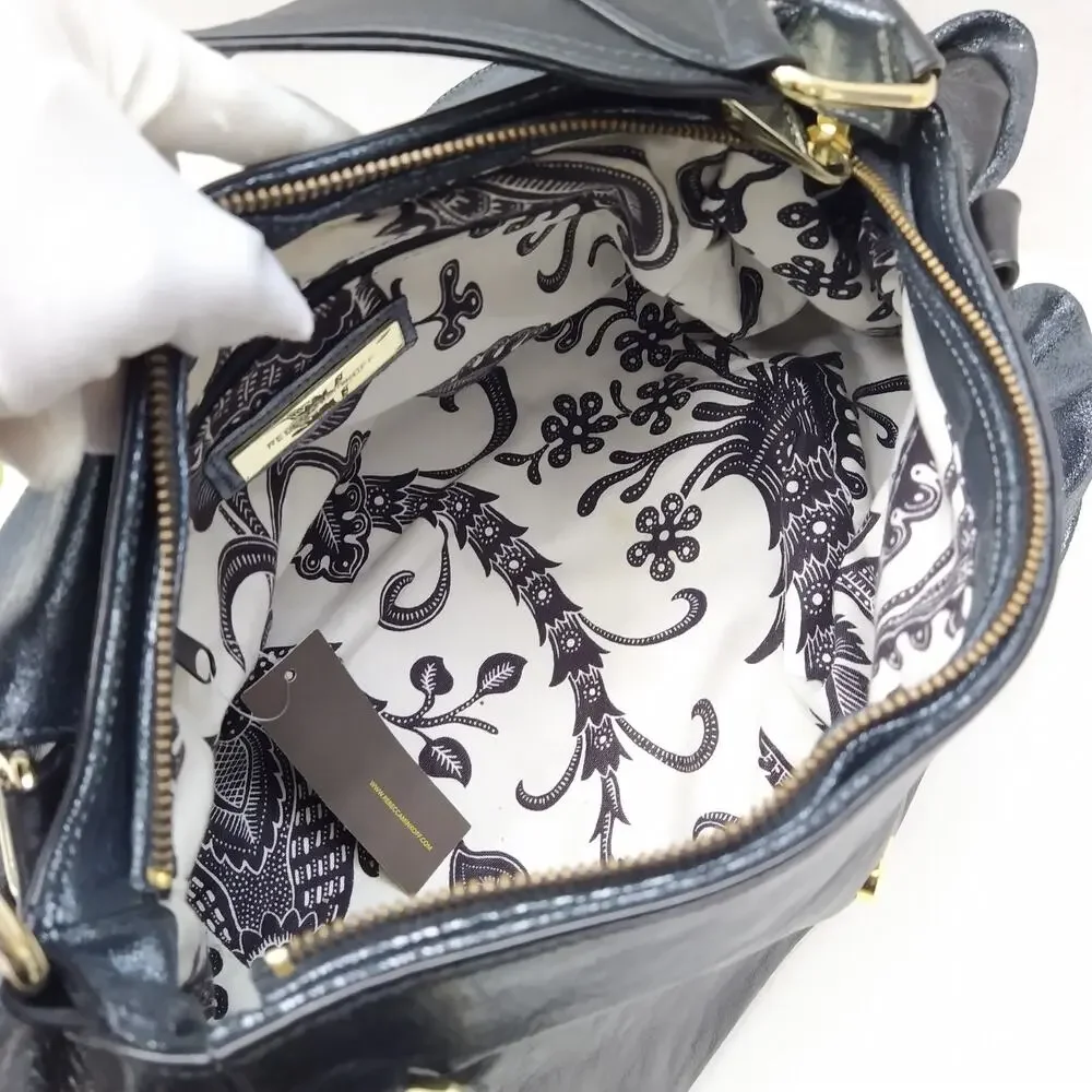 Rebecca Minkoff Colorblock Black Gray Leather Double Handle Zipper Satchel Bag